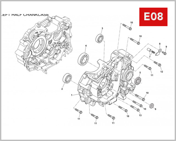 E08 - LEFT CRANKCASE ASSY 