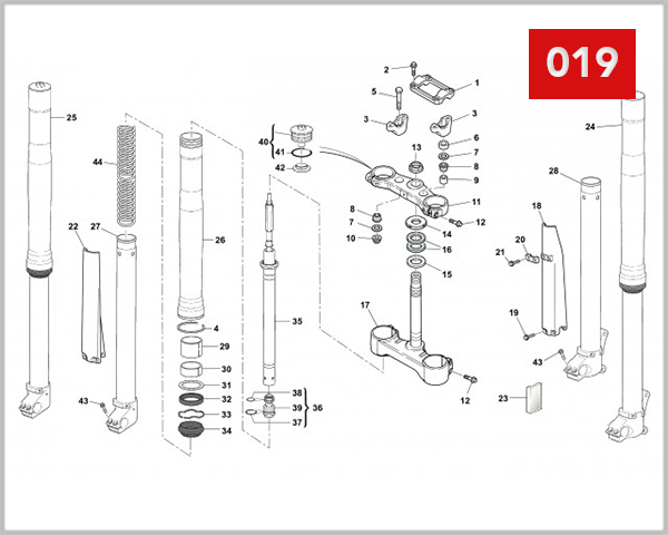 019 - FRONT FORK ASSEMBLY (RS 300-500R)