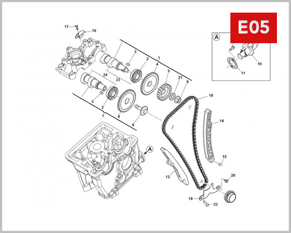 E05 - CAMSHAFT AXLE & TENSION DEVICE