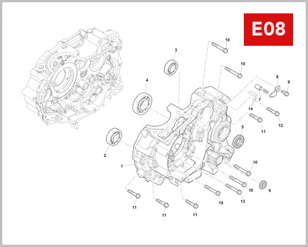 E08 - LEFT CRANKCASE ASSY