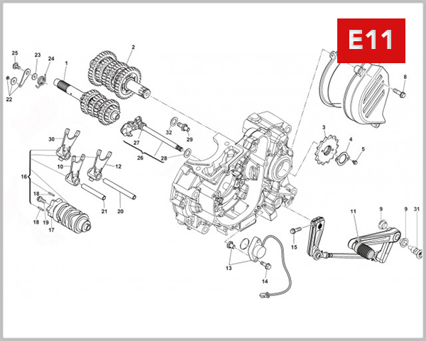 E11 - GEARSHIFT DRUM ASSY & GEARSHIFT AXLE ASSY