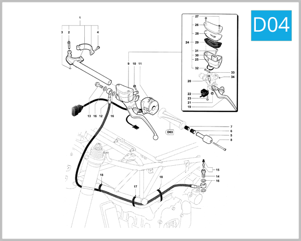 D04 - Left-Hand Handlebar Assembly (Strada)