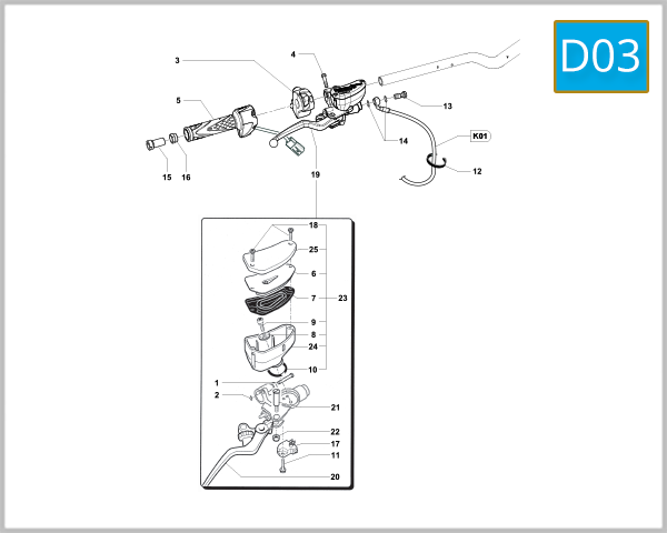 D03 - Right Hand Handlebar Assembly