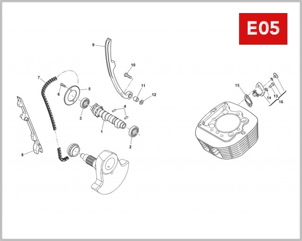 E05 - CAMSHAFT AXLE & TENSION DEVICE