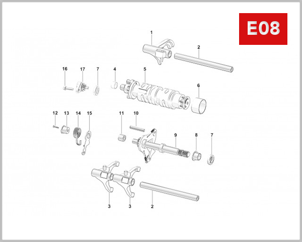 E08 - GEARSHIFT DRUM & CONTROL LEVER